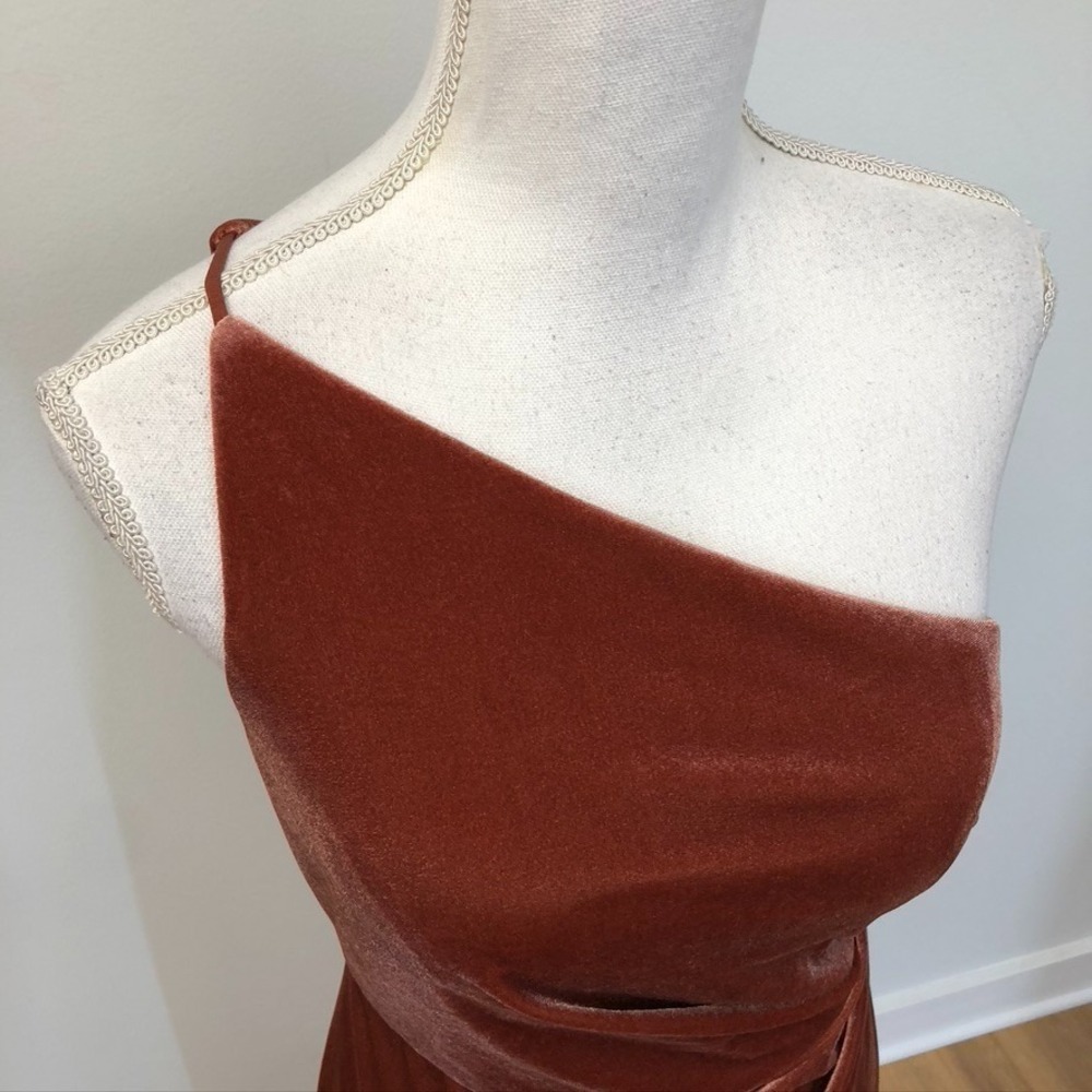 Jenny Yoo Collection One Shoulder Velvet Evening Gown Womens 6 Rust Brown Party‎ - Picture 2 of 10